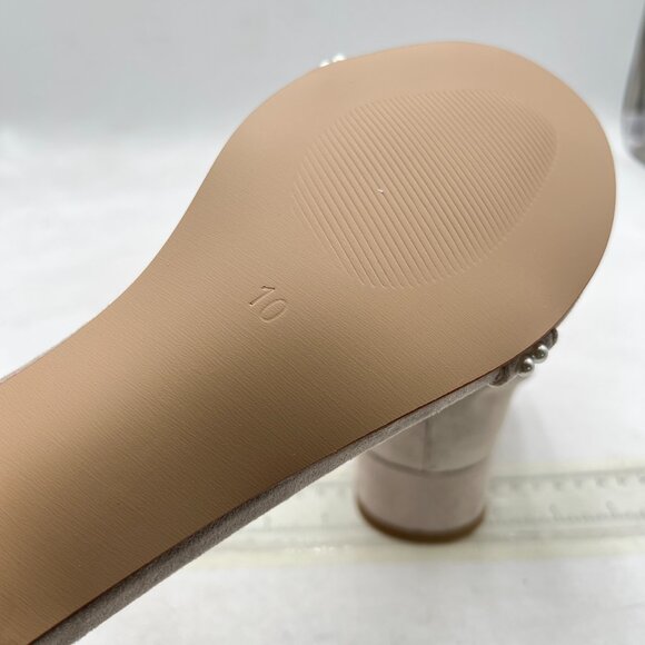 XYD Nude Pearls Open Toe Strappy Low Block Heel Sandal Ankle Strap with Buckle - Picture 6 of 8